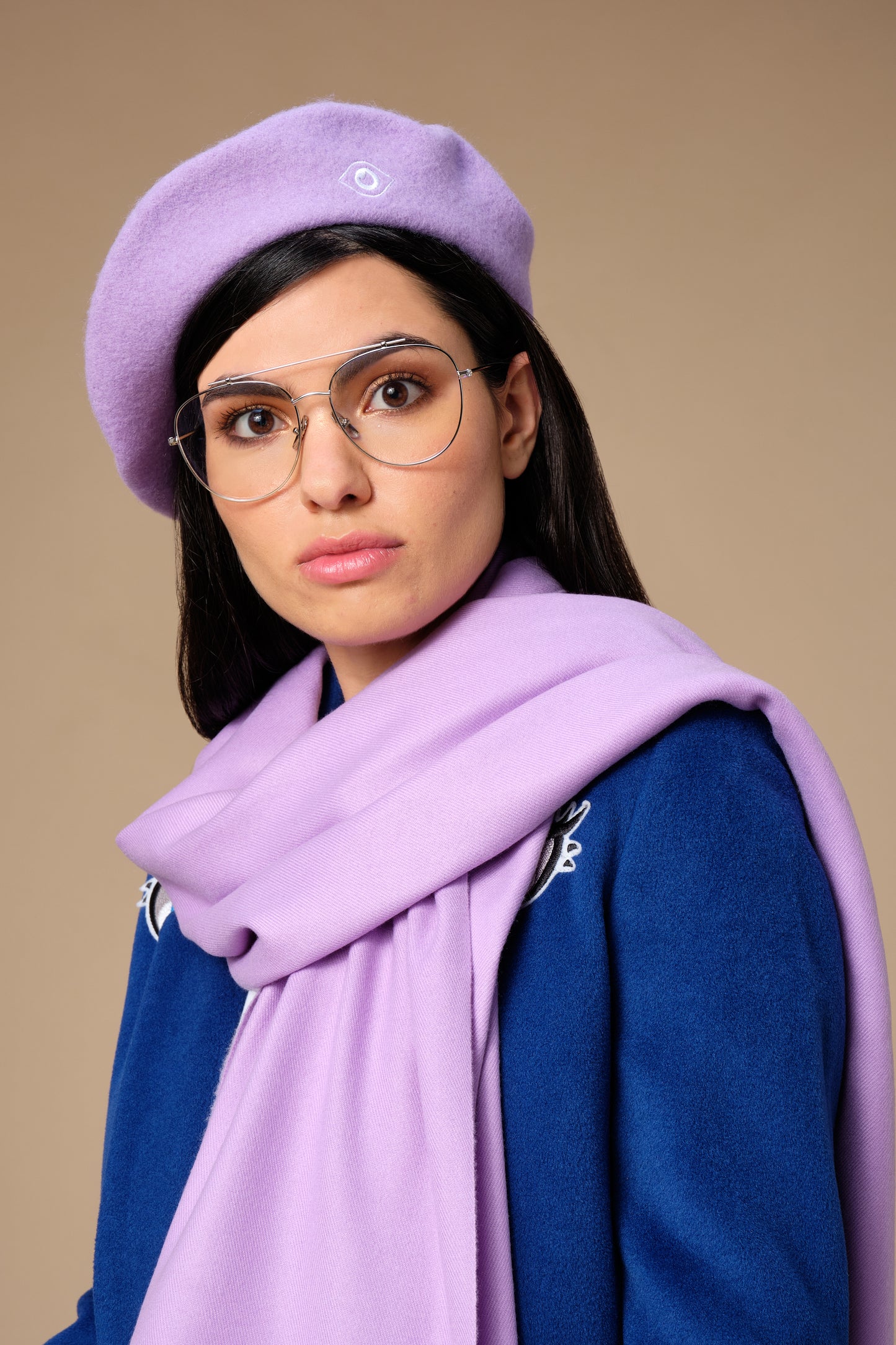 stillsveta lilac beret with eye embroidery