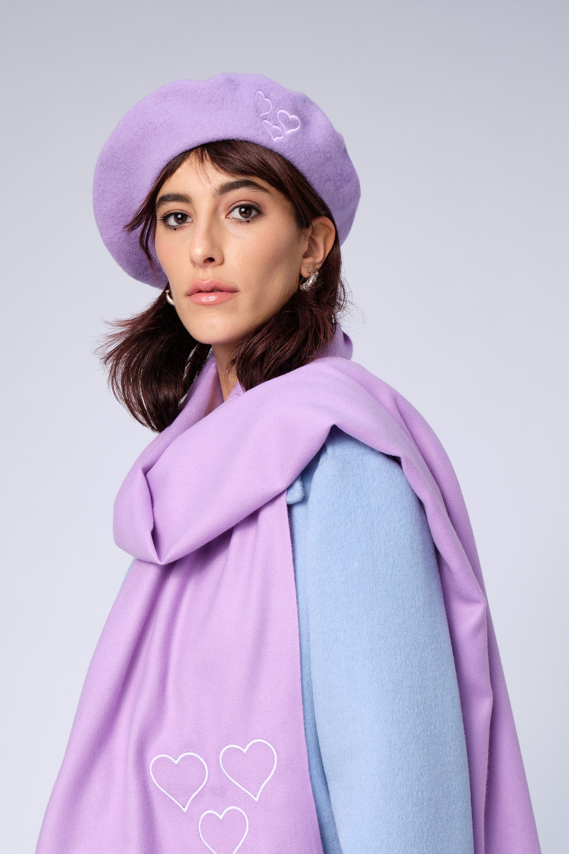 stillsveta lilac beret with trio of hearts