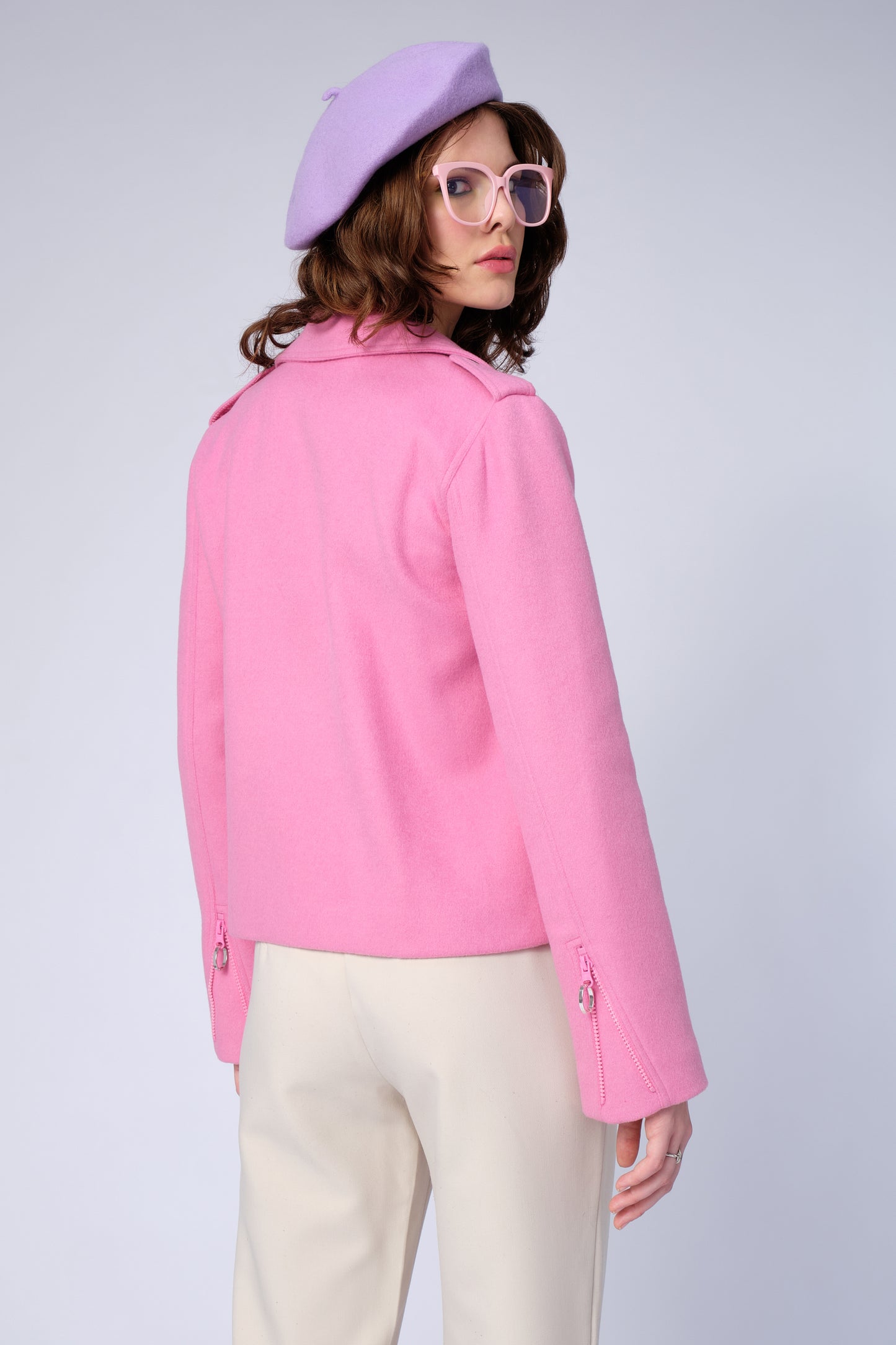 stillsveta pink wool biker jacket