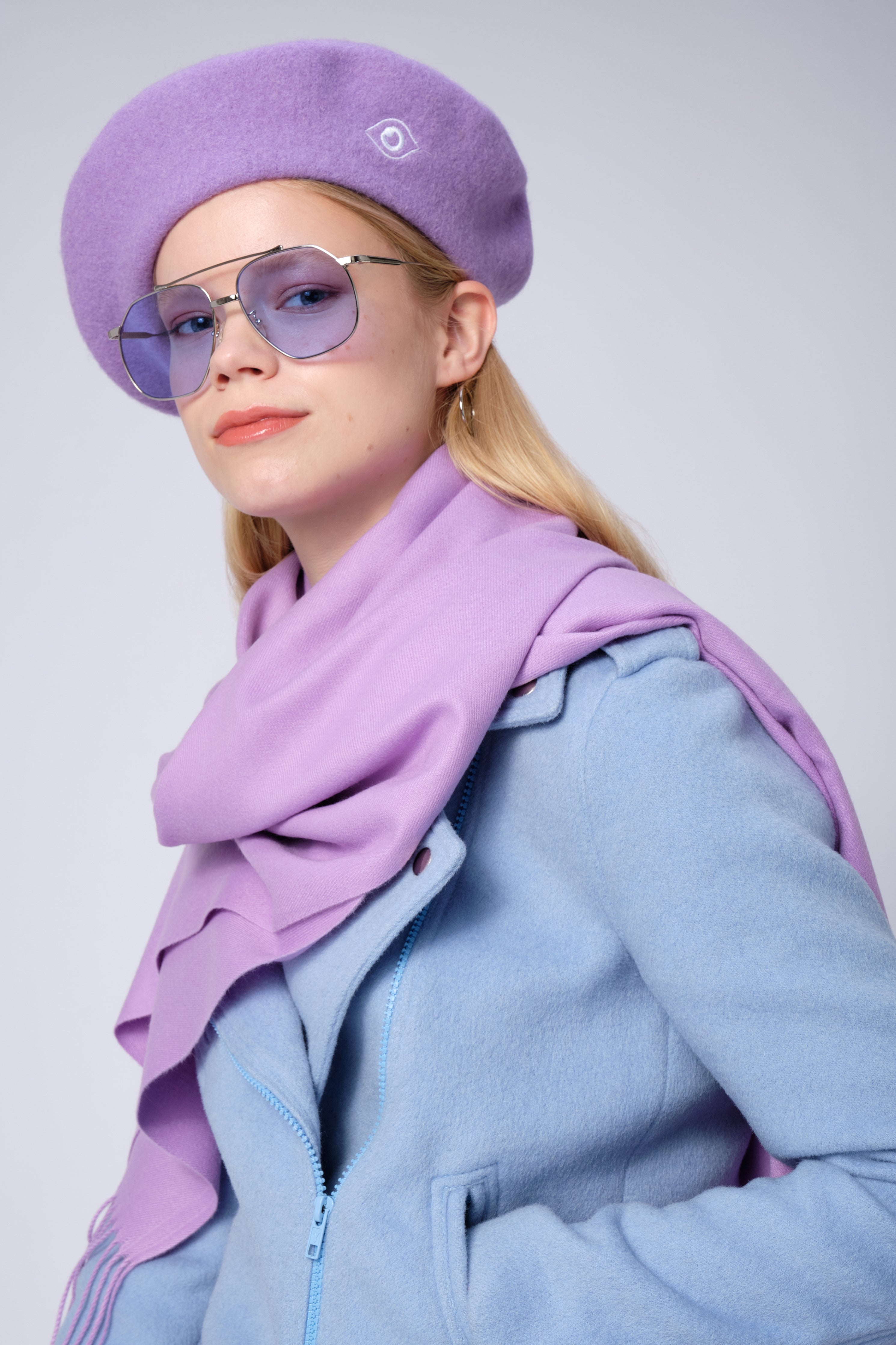 stillsveta lilac beret with eye embroidery