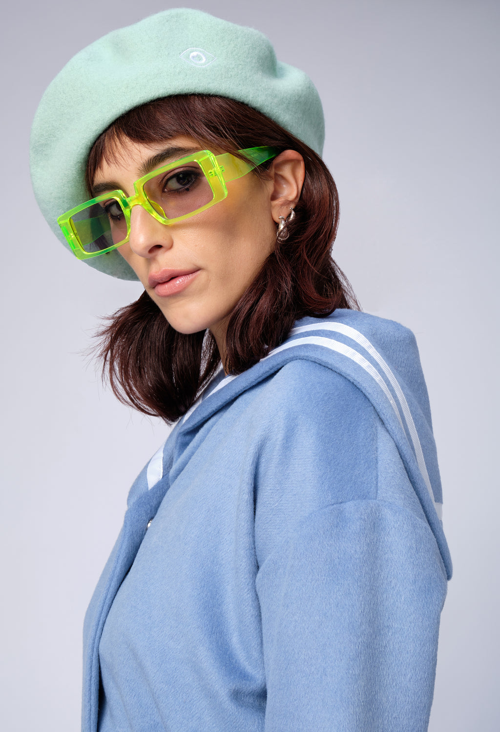 stillsveta mint colour beret with eye embroidery