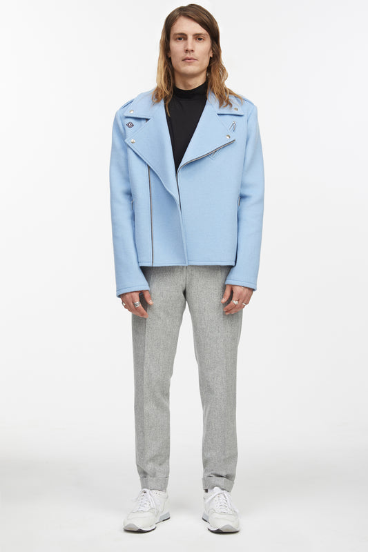 stillsveta unisex blue wool biker jacket