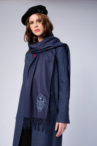 stillsveta dark blue cashmere scarf with Amsterdam lion design